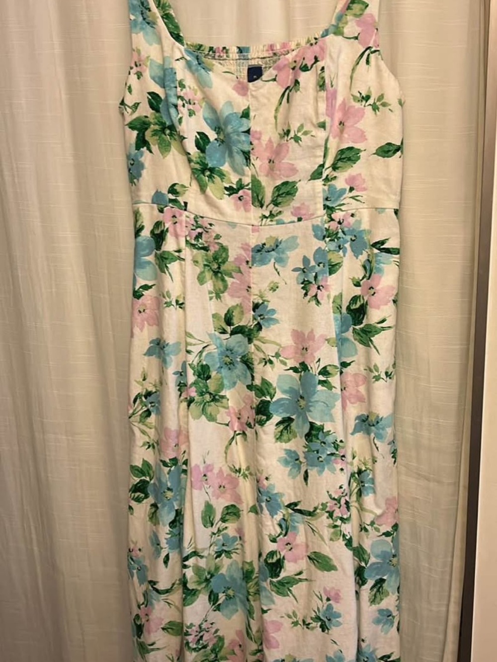 Old Navy White Maxi Dress with Blue & Pink Floral Print
